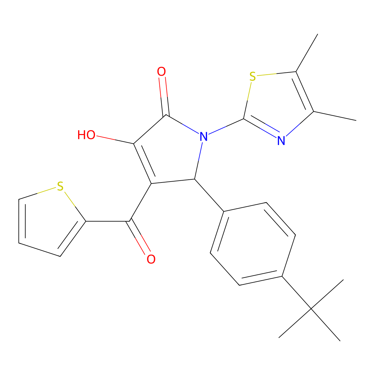 (4E)-5-(4-tert-butylphenyl)-1-(4,5-dimethyl-1,3-thiazol-2-yl)-4-[hydroxy(thiophen-2-yl)methylidene]pyrrolidine-2,3-dione molecular structure, CAS 638135-33-8