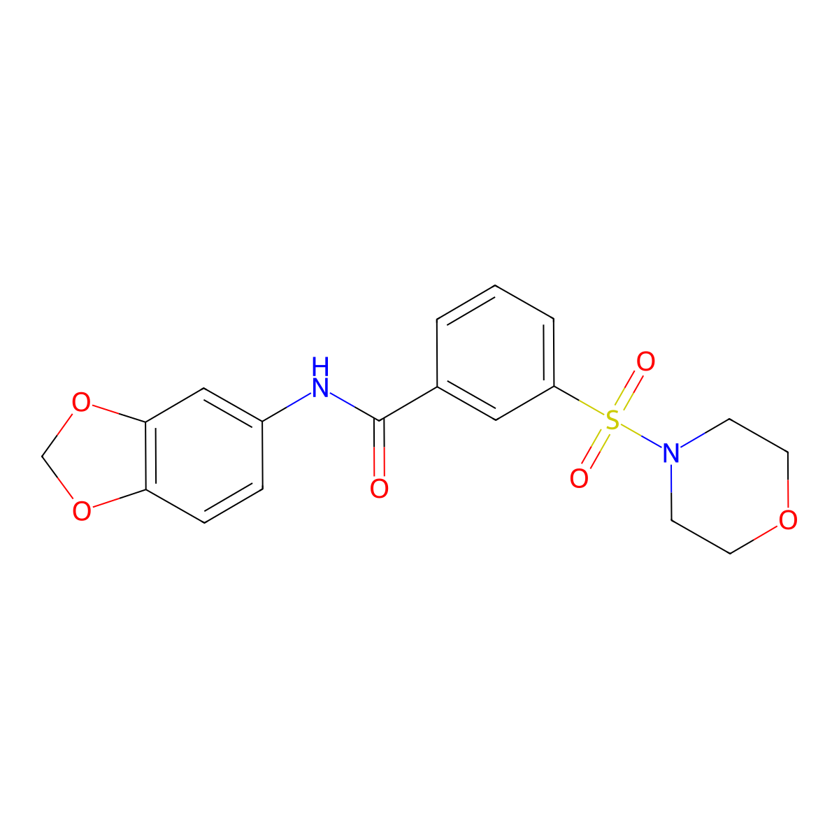 N-(2H-1,3-benzodioxol-5-yl)-3-(morpholine-4-sulfonyl)benzamide molecular structure, CAS 638135-69-0