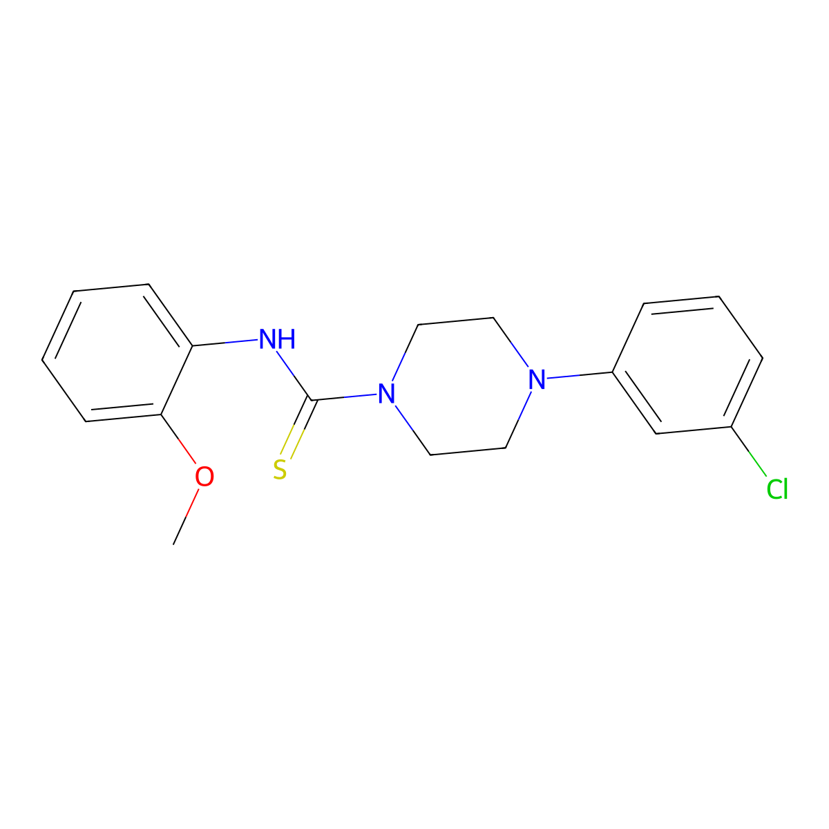 4-(3-chlorophenyl)-N-(2-methoxyphenyl)piperazine-1-carbothioamide molecular structure, CAS 638135-70-3