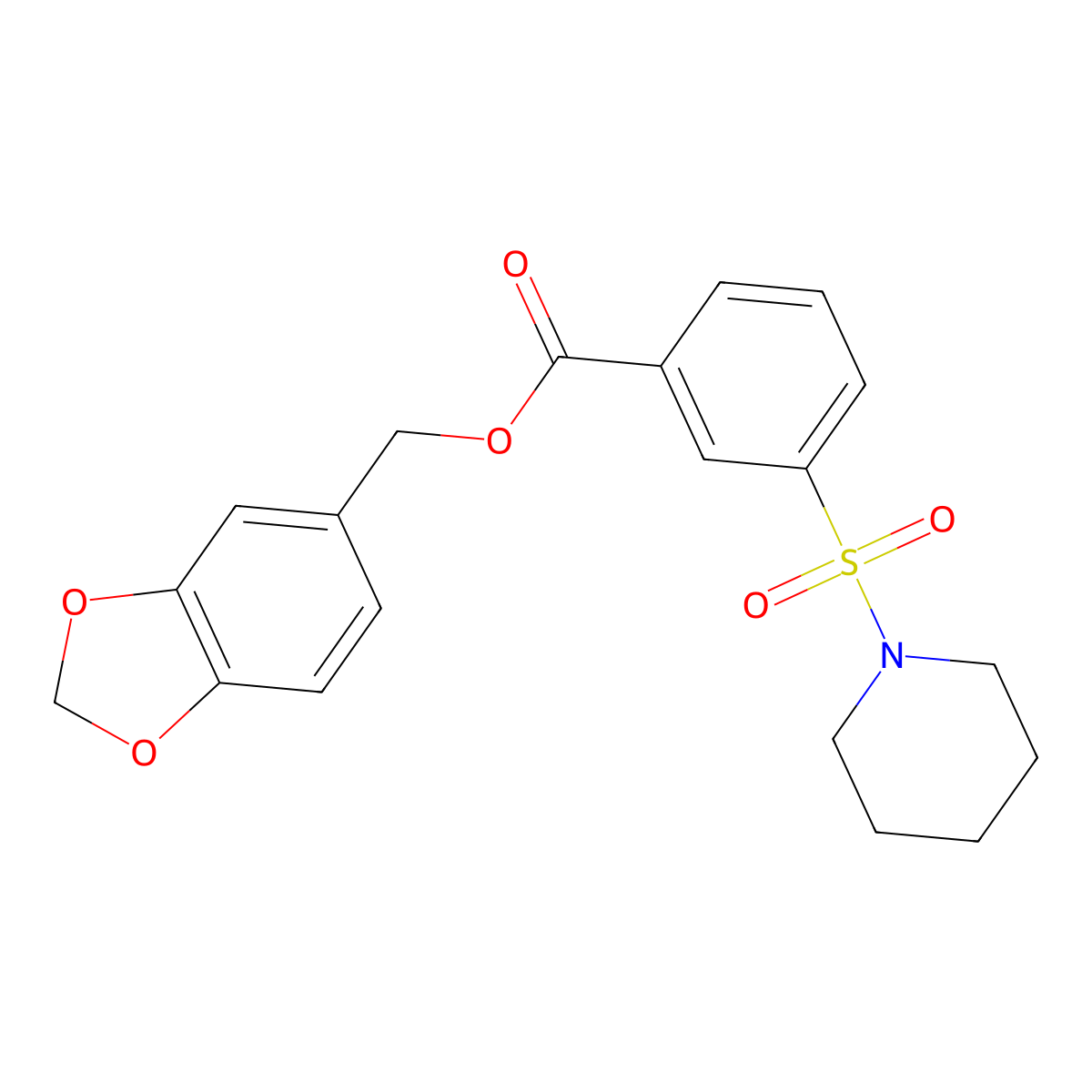 1,3-Benzodioxol-5-ylmethyl 3-(piperidin-1-ylsulfonyl)benzoate molecular structure, CAS 638135-78-1