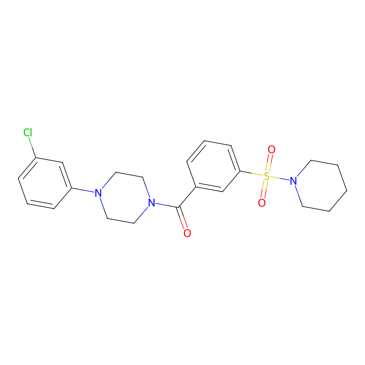 (4-(3-Chlorophenyl)piperazin-1-yl)(3-(piperidin-1-ylsulfonyl)phenyl)methanone molecular structure, CAS 638135-84-9