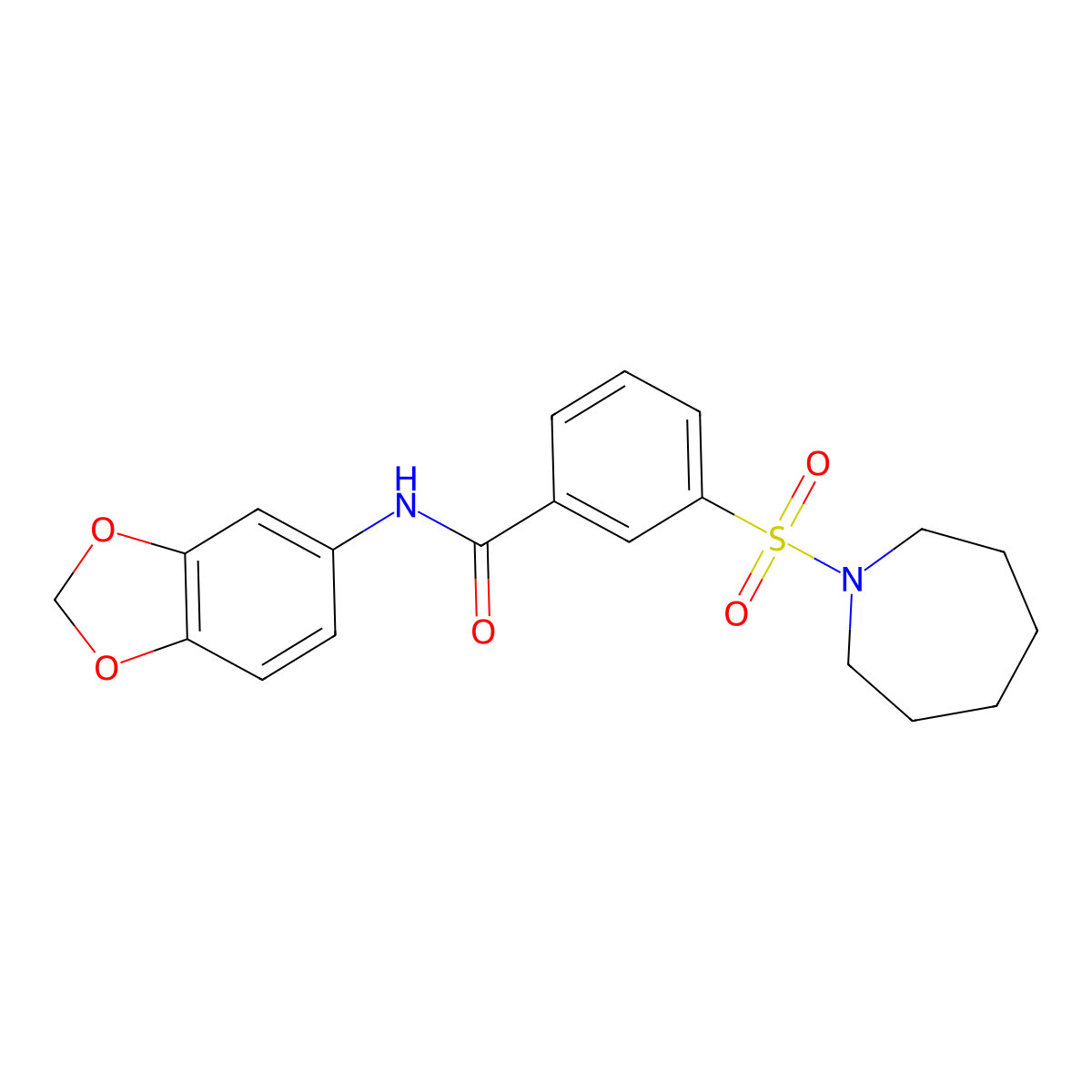 3-(azepan-1-ylsulfonyl)-N-(1,3-benzodioxol-5-yl)benzamide molecular structure, CAS 638135-85-0