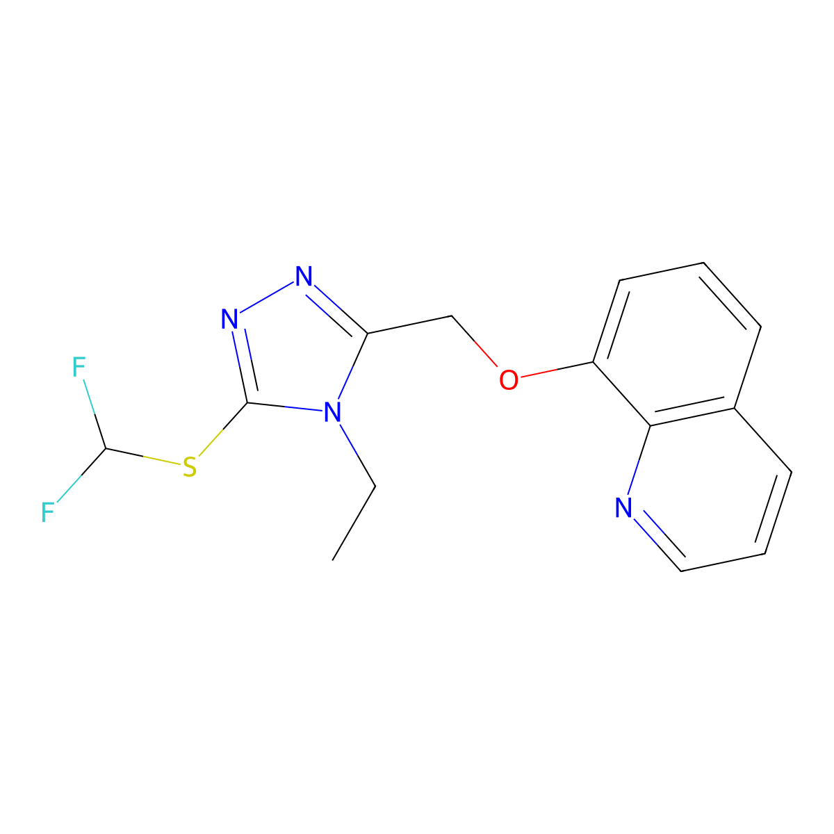 8-((5-((difluoromethyl)thio)-4-ethyl-4H-1,2,4-triazol-3-yl)methoxy)quinoline molecular structure, CAS 638135-88-3