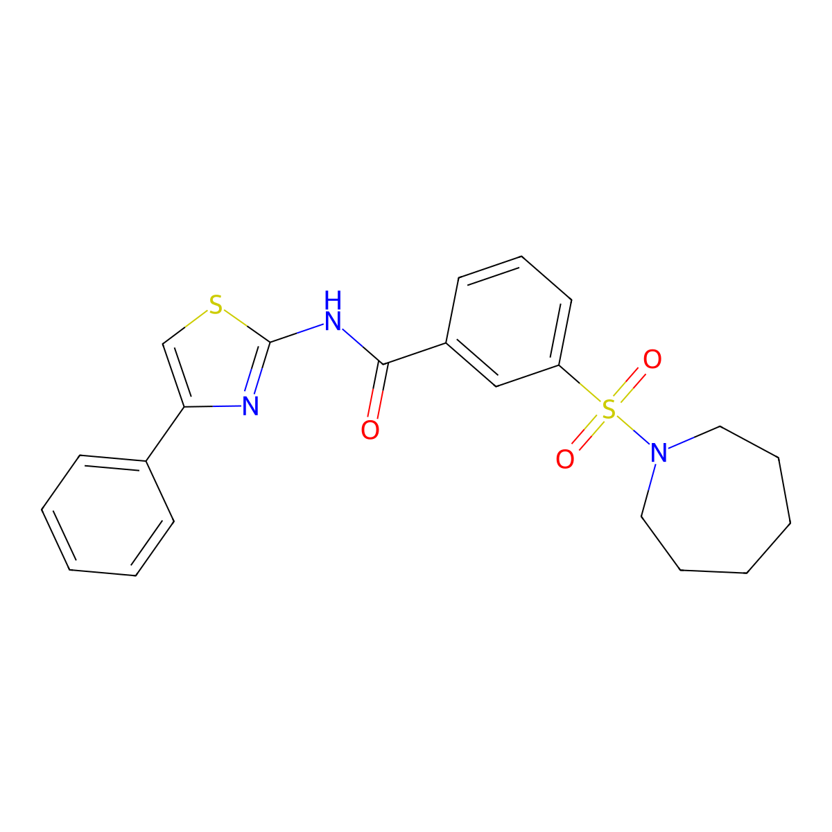 3-(azepan-1-ylsulfonyl)-N-(4-phenyl-1,3-thiazol-2-yl)benzamide molecular structure, CAS 638136-07-9