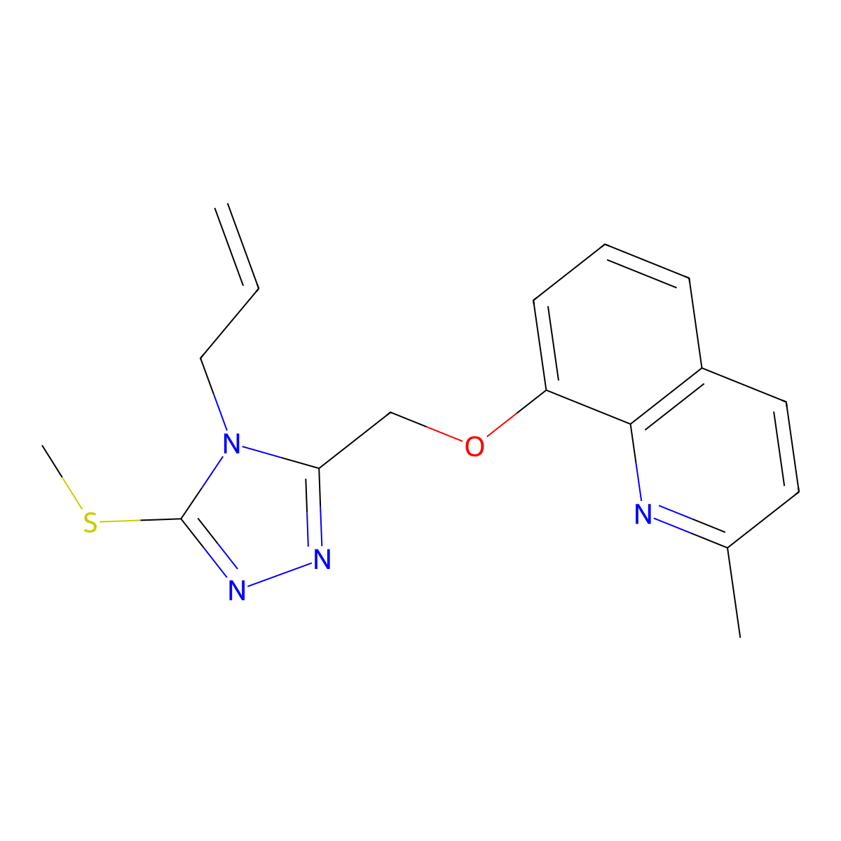 2-Methyl-8-[(5-methylsulfanyl-4-prop-2-enyl-1,2,4-triazol-3-yl)methoxy]quinoline molecular structure, CAS 638136-08-0