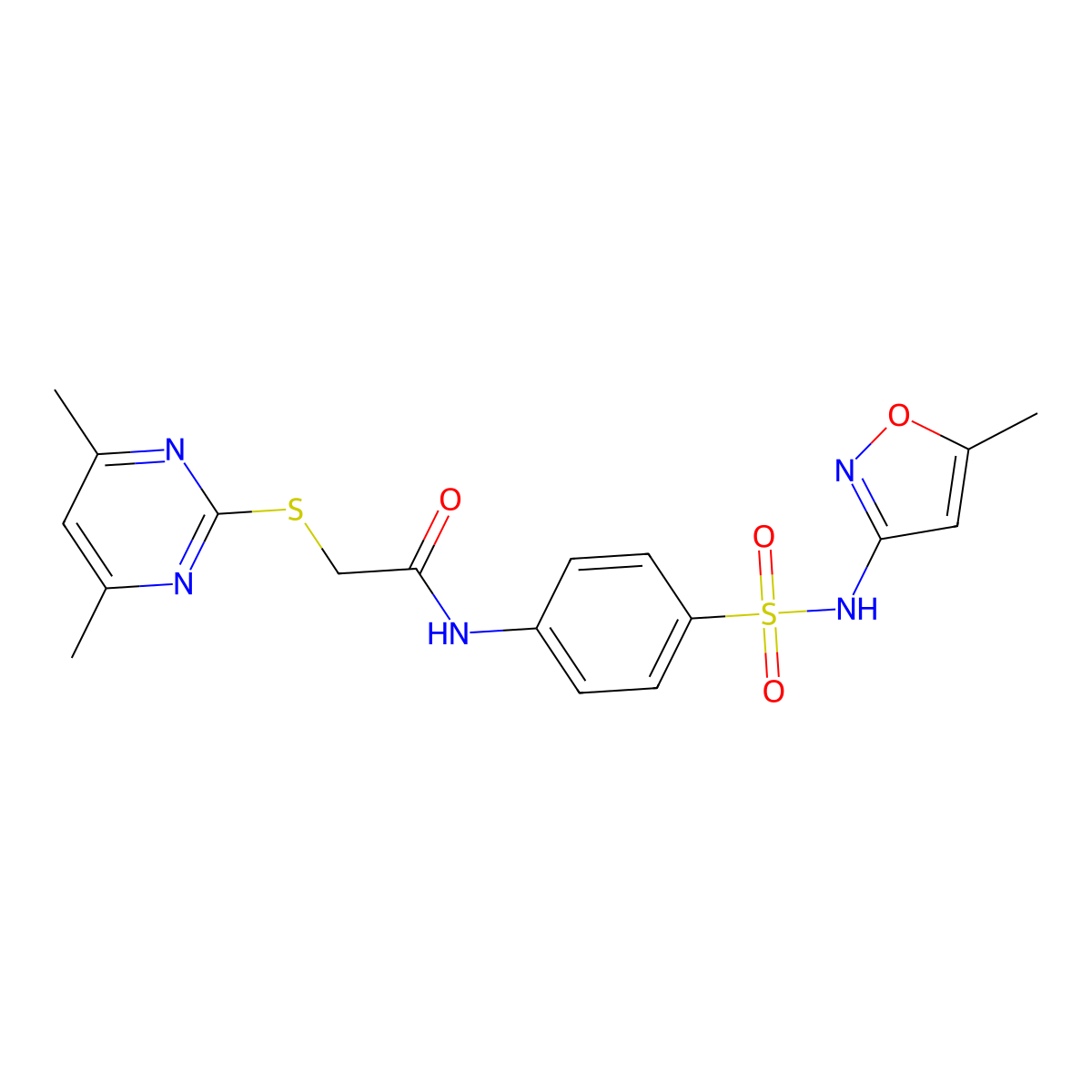 2-[(4,6-dimethylpyrimidin-2-yl)sulfanyl]-N-{4-[(5-methyl-1,2-oxazol-3-yl)sulfamoyl]phenyl}acetamide molecular structure, CAS 638137-06-1