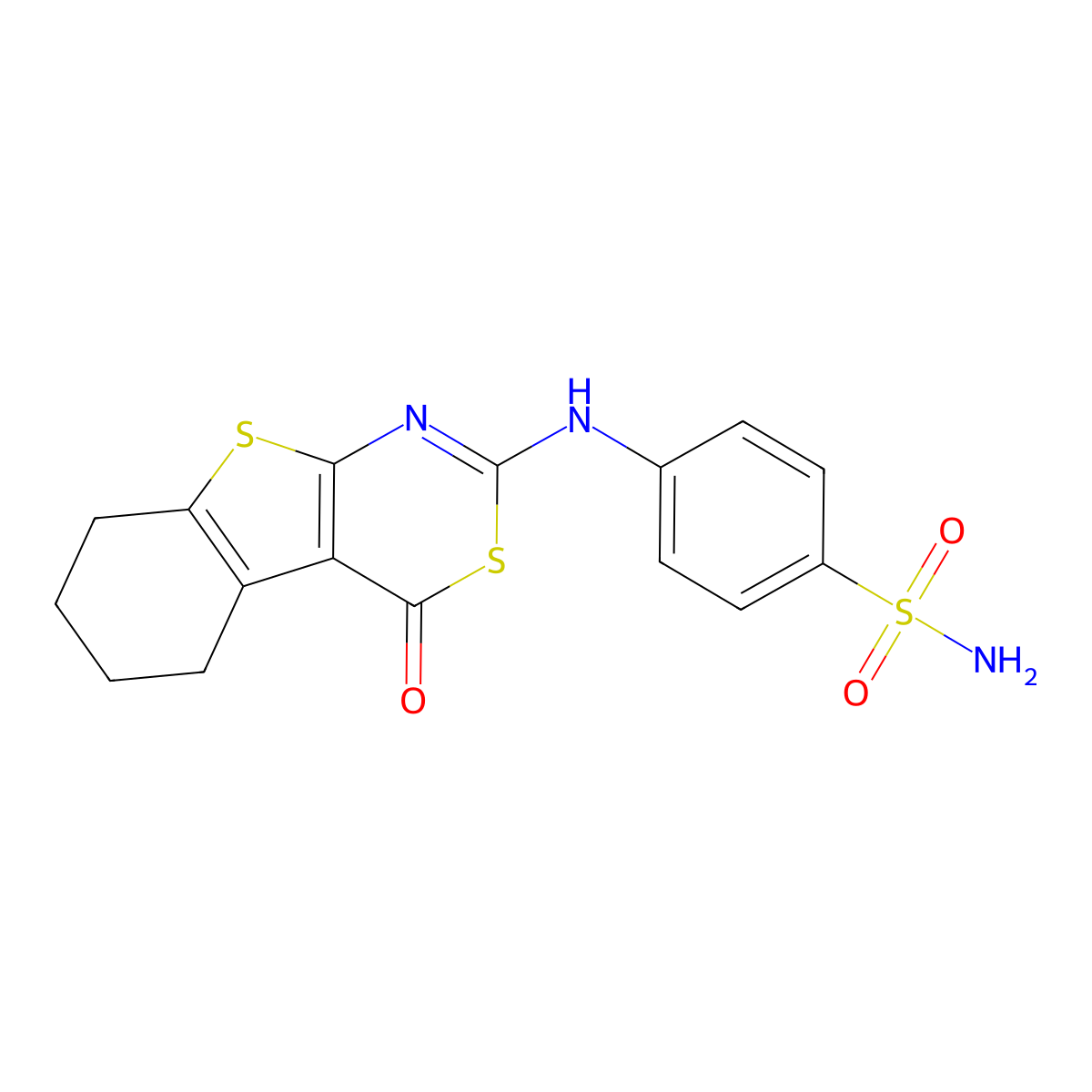 4-[(4-Oxo-5,6,7,8-tetrahydro-[1]benzothiolo[2,3-d][1,3]thiazin-2-yl)amino]benzenesulfonamide molecular structure, CAS 638137-14-1