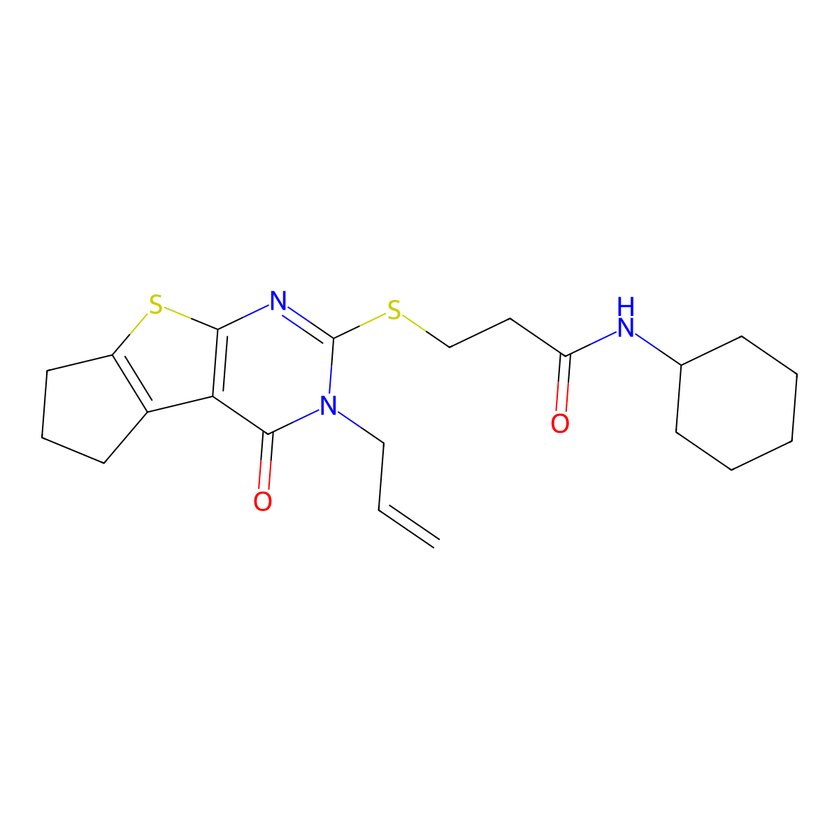 3-((3-allyl-4-oxo-4,5,6,7-tetrahydro-3H-cyclopenta[4,5]thieno[2,3-d]pyrimidin-2-yl)thio)-N-cyclohexylpropanamide molecular structure, CAS 638137-18-5