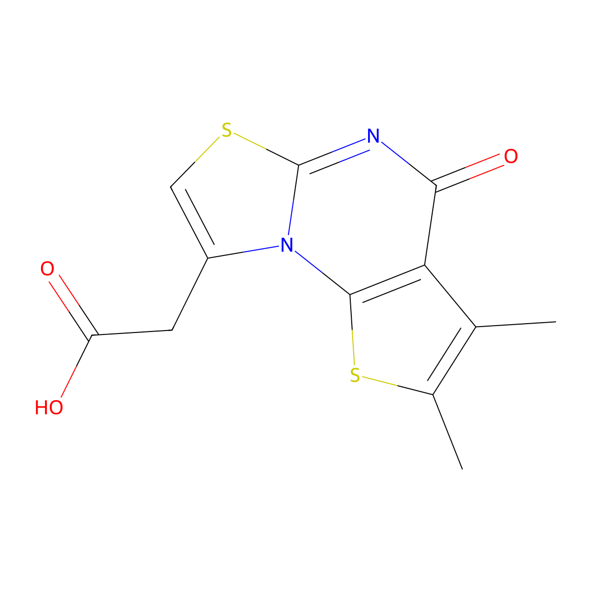 2-(2,3-dimethyl-4-oxo-4H-thiazolo[3,2-a]thieno[3,2-e]pyrimidin-8-yl)acetic acid molecular structure, CAS 638137-26-5