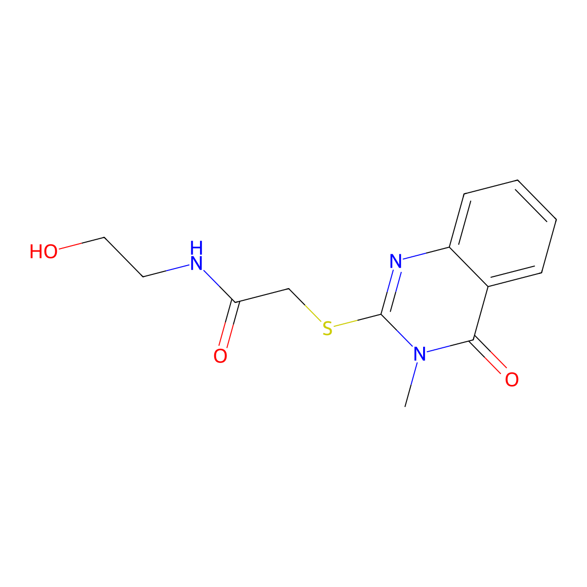 N-(2-hydroxyethyl)-2-(3-methyl-4-oxoquinazolin-2-yl)sulfanylacetamide molecular structure, CAS 638137-30-1