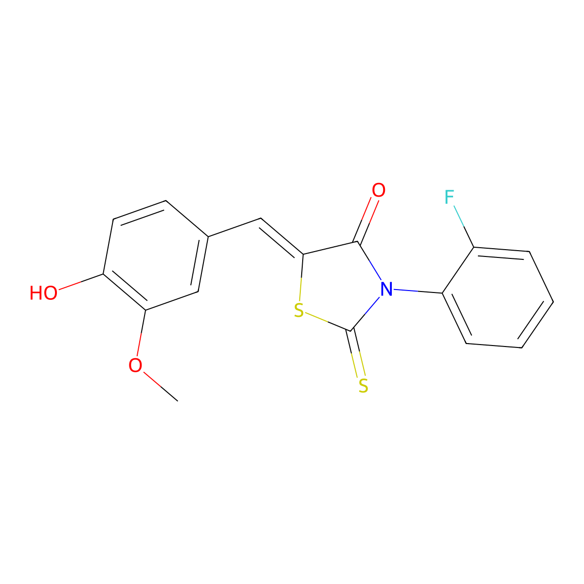 3-(2-Fluorophenyl)-5-[(4-hydroxy-3-methoxyphenyl)methylidene]-2-sulfanylidene-1,3-thiazolidin-4-one molecular structure, CAS 638138-08-6