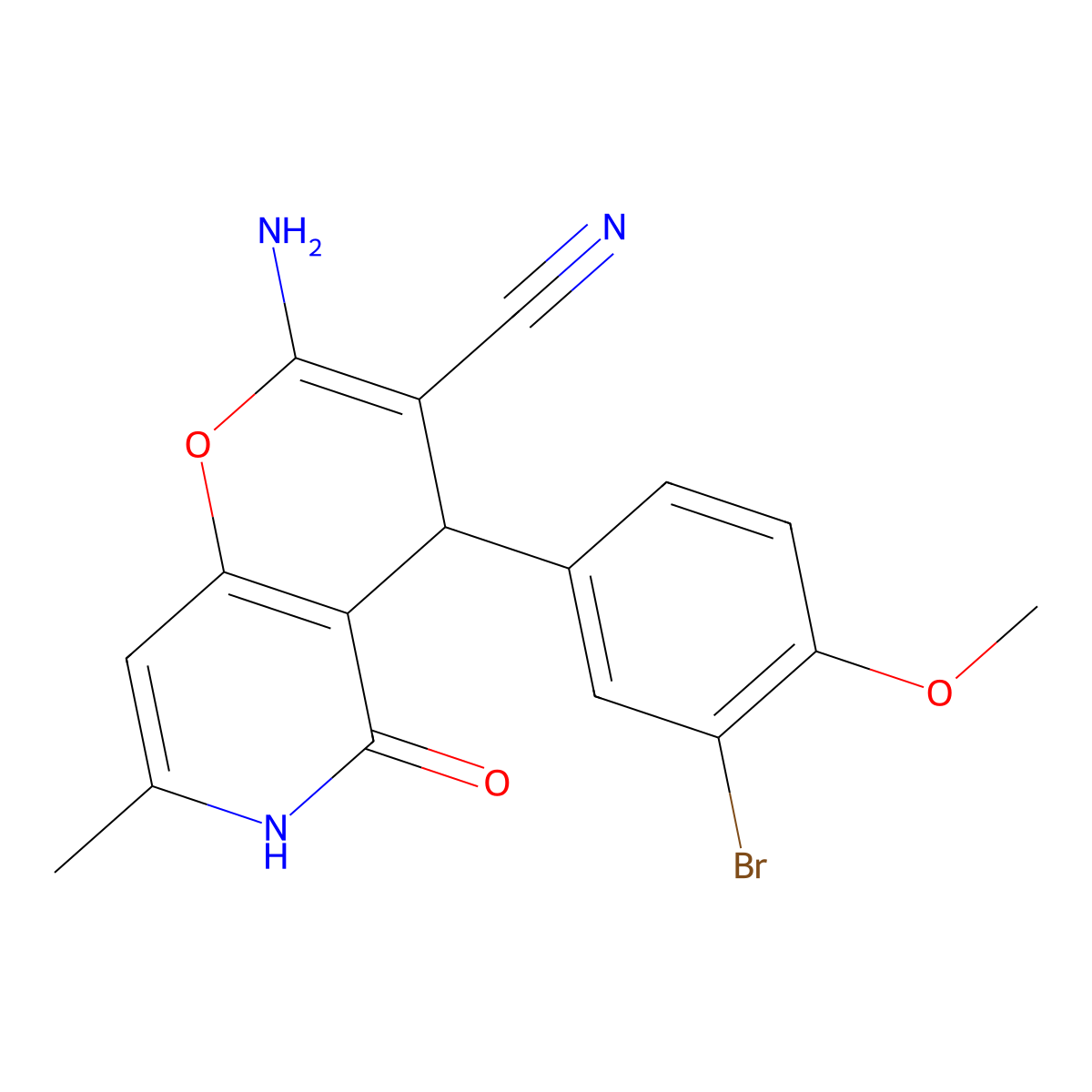 2-amino-4-(3-bromo-4-methoxyphenyl)-7-methyl-5-oxo-5,6-dihydro-4H-pyrano[3,2-c]pyridine-3-carbonitrile molecular structure, CAS 638138-55-3