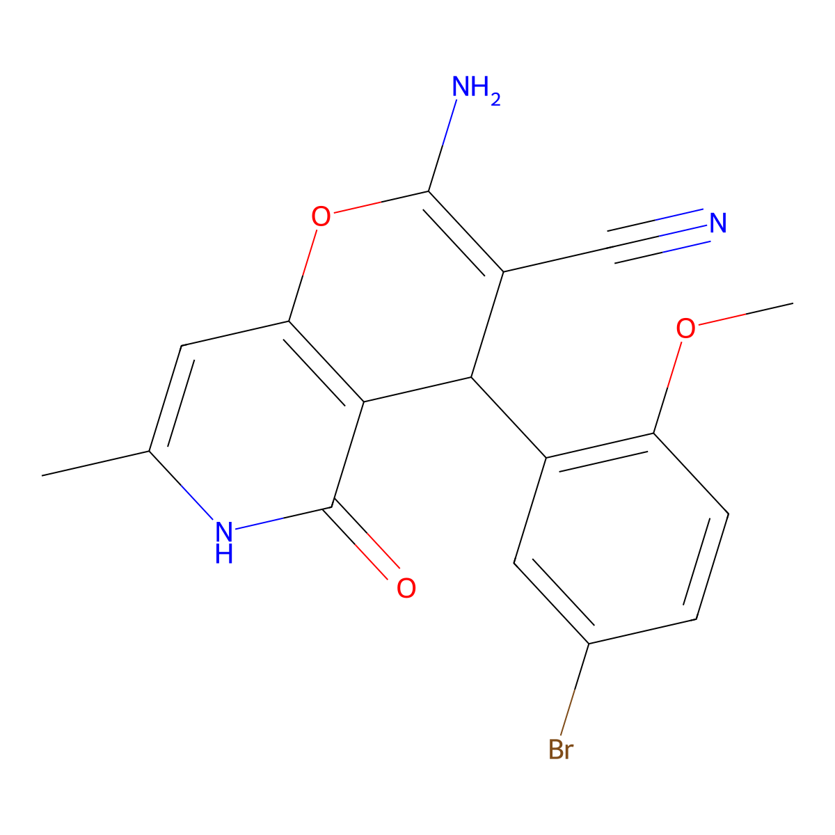 2-amino-4-(5-bromo-2-methoxyphenyl)-7-methyl-5-oxo-5,6-dihydro-4H-pyrano[3,2-c]pyridine-3-carbonitrile molecular structure, CAS 638138-60-0