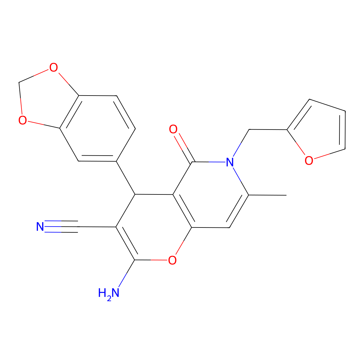 2-amino-4-(1,3-benzodioxol-5-yl)-6-(furan-2-ylmethyl)-7-methyl-5-oxo-5,6-dihydro-4H-pyrano[3,2-c]pyridine-3-carbonitrile molecular structure, CAS 638139-04-5