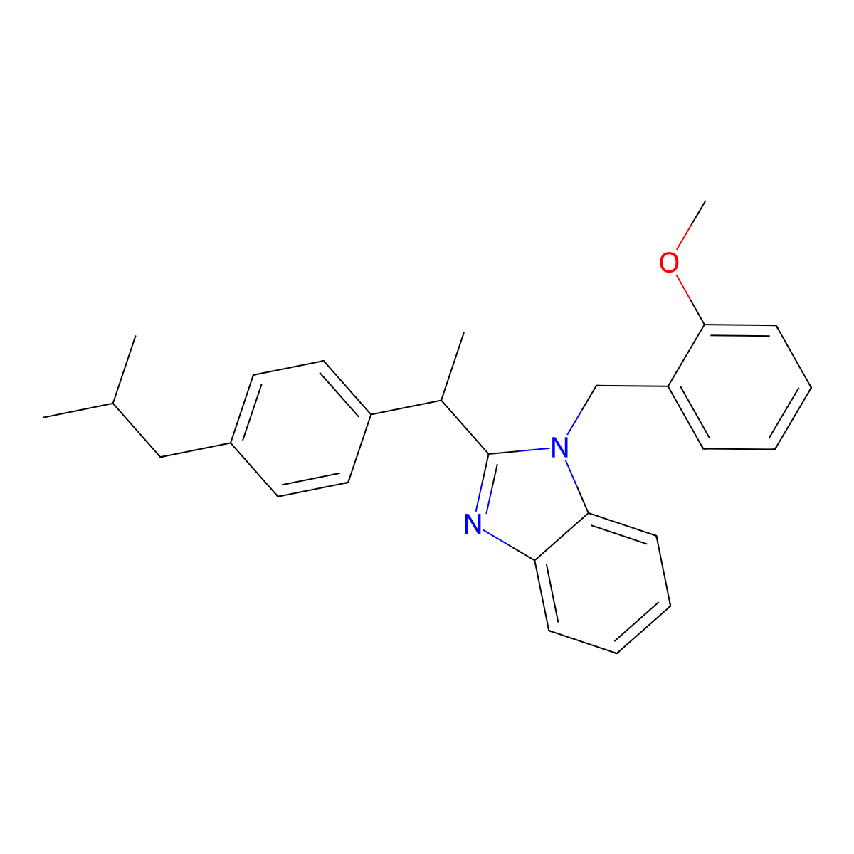 1-(2-methoxybenzyl)-2-{1-[4-(2-methylpropyl)phenyl]ethyl}-1H-benzimidazole molecular structure, CAS 638139-52-3
