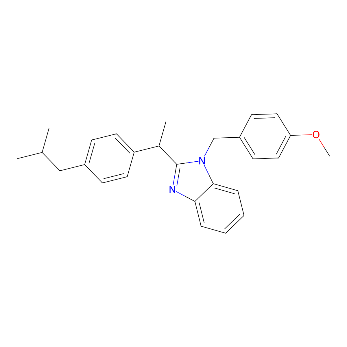 1-[(4-methoxyphenyl)methyl]-2-{1-[4-(2-methylpropyl)phenyl]ethyl}-1H-1,3-benzodiazole molecular structure, CAS 638139-56-7