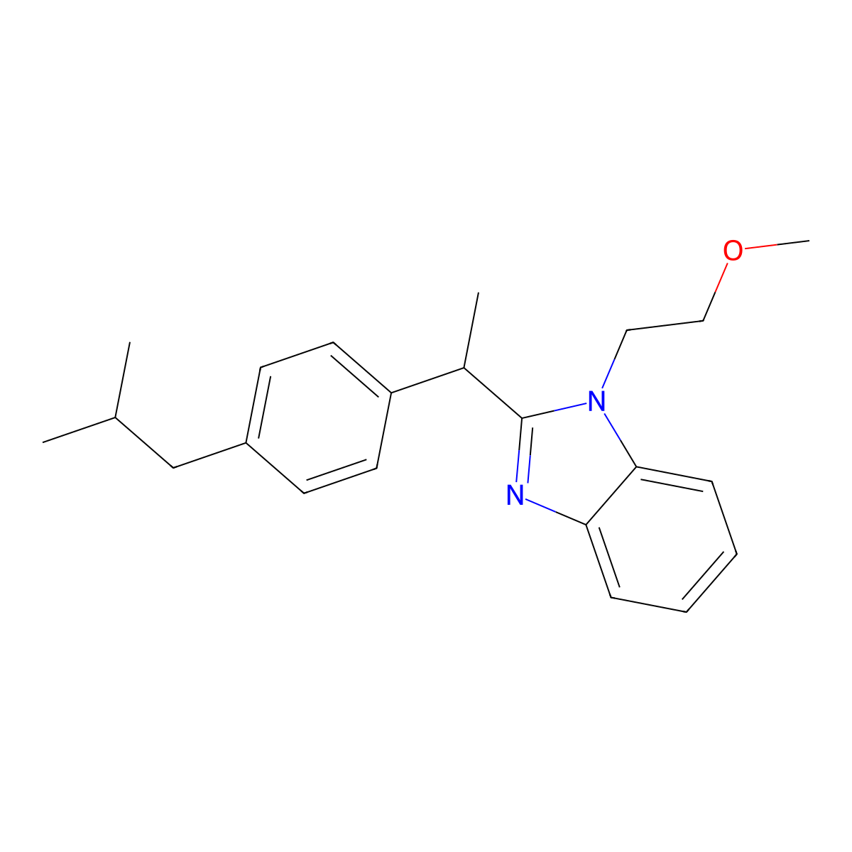 1-(2-Methoxyethyl)-2-[1-[4-(2-methylpropyl)phenyl]ethyl]benzimidazole molecular structure, CAS 638139-72-7