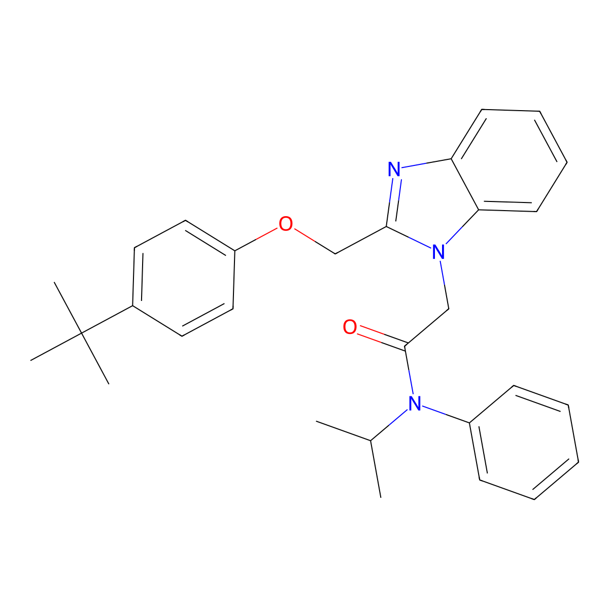 2-(2-((4-(tert-butyl)phenoxy)methyl)-1H-benzo[d]imidazol-1-yl)-N-isopropyl-N-phenylacetamide molecular structure, CAS 638140-28-0