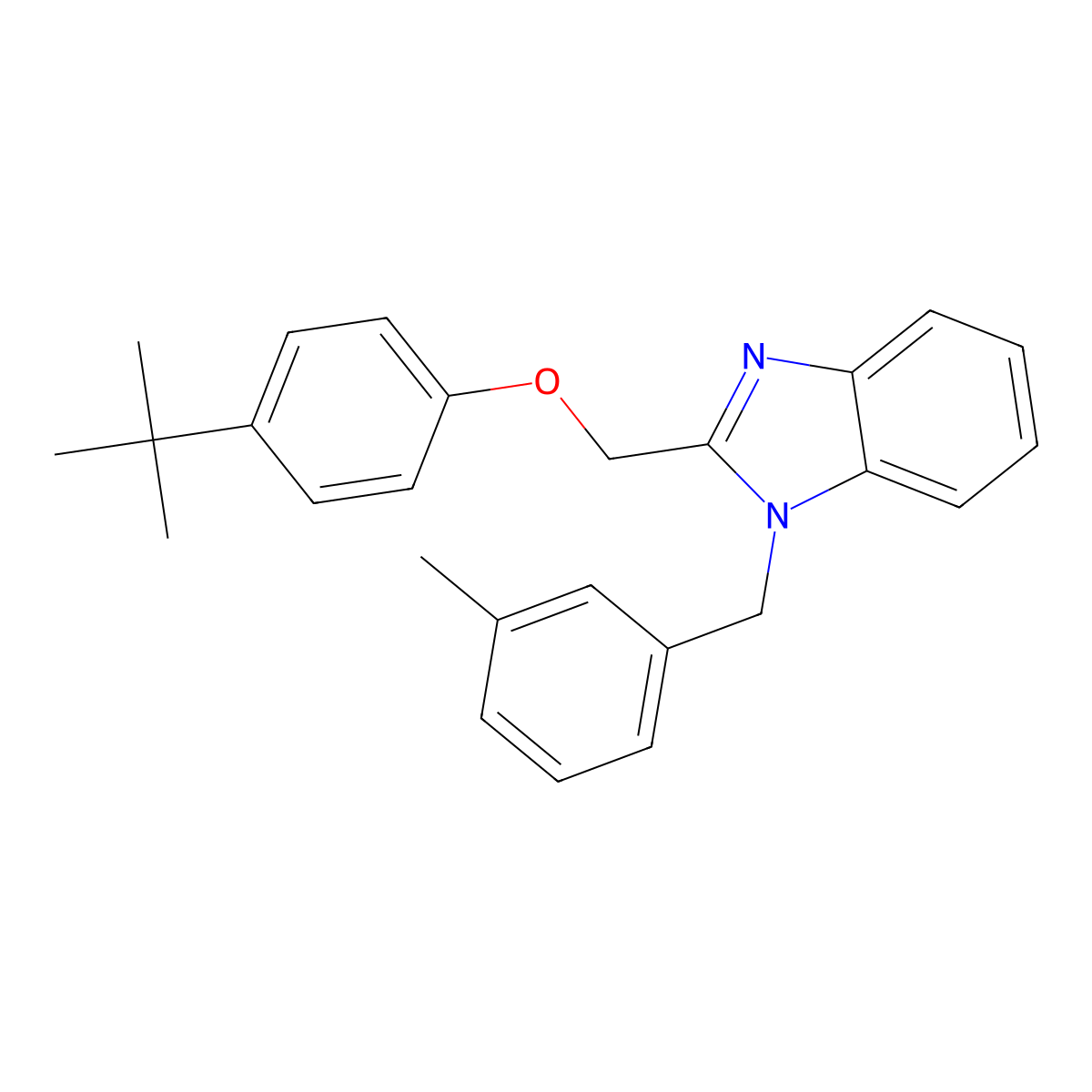 2-((4-(tert-butyl)phenoxy)methyl)-1-(3-methylbenzyl)-1H-benzo[d]imidazole molecular structure, CAS 638140-37-1