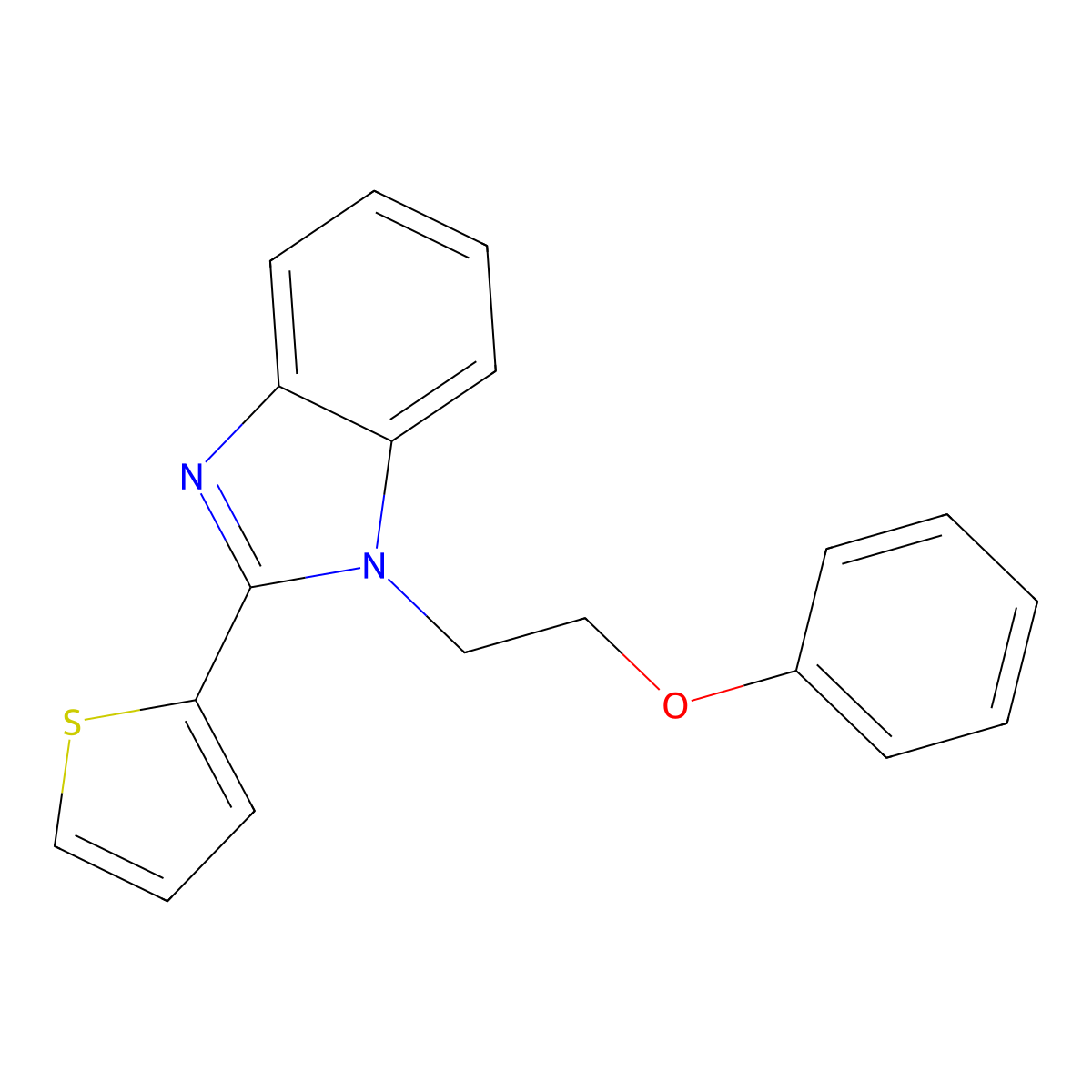 1H-1,3-Benzimidazole, 1-(2-phenoxyethyl)-2-(2-thienyl)- molecular structure, CAS 638140-53-1
