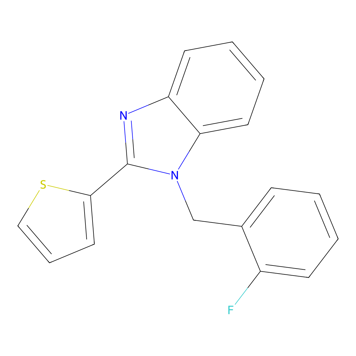 1-[(2-fluorophenyl)methyl]-2-(thiophen-2-yl)-1H-1,3-benzodiazole molecular structure, CAS 638140-59-7