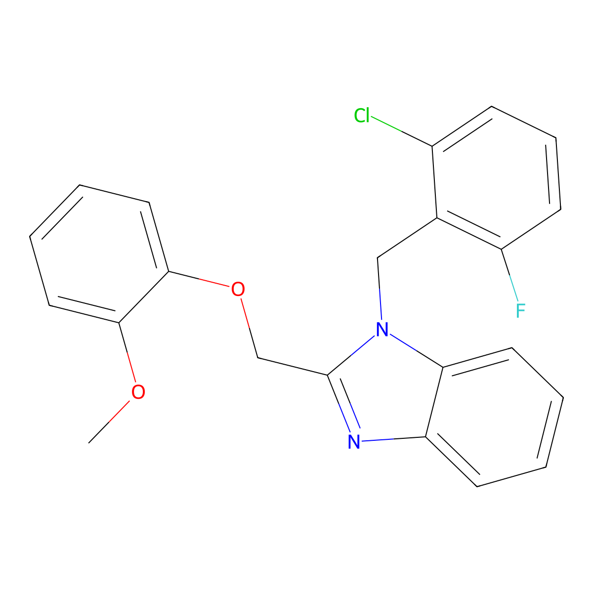 1-((2-Chloro-6-fluorophenyl)methyl)-2-((2-methoxyphenoxy)methyl)-1H-benzimidazole molecular structure, CAS 638140-69-9