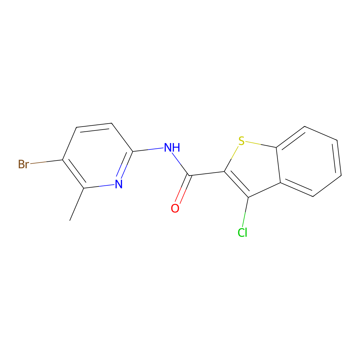 N-(5-bromo-6-methylpyridin-2-yl)-3-chloro-1-benzothiophene-2-carboxamide molecular structure, CAS 638140-86-0
