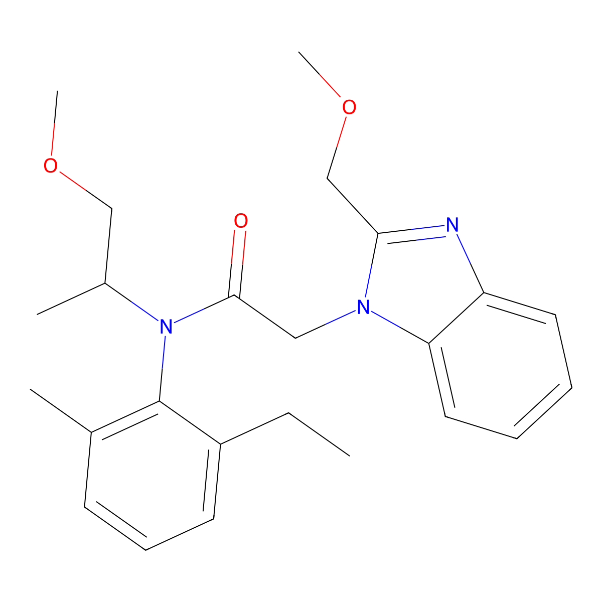 N-(2-ethyl-6-methylphenyl)-2-[2-(methoxymethyl)-1H-benzimidazol-1-yl]-N-(2-methoxy-1-methylethyl)acetamide molecular structure, CAS 638141-06-7
