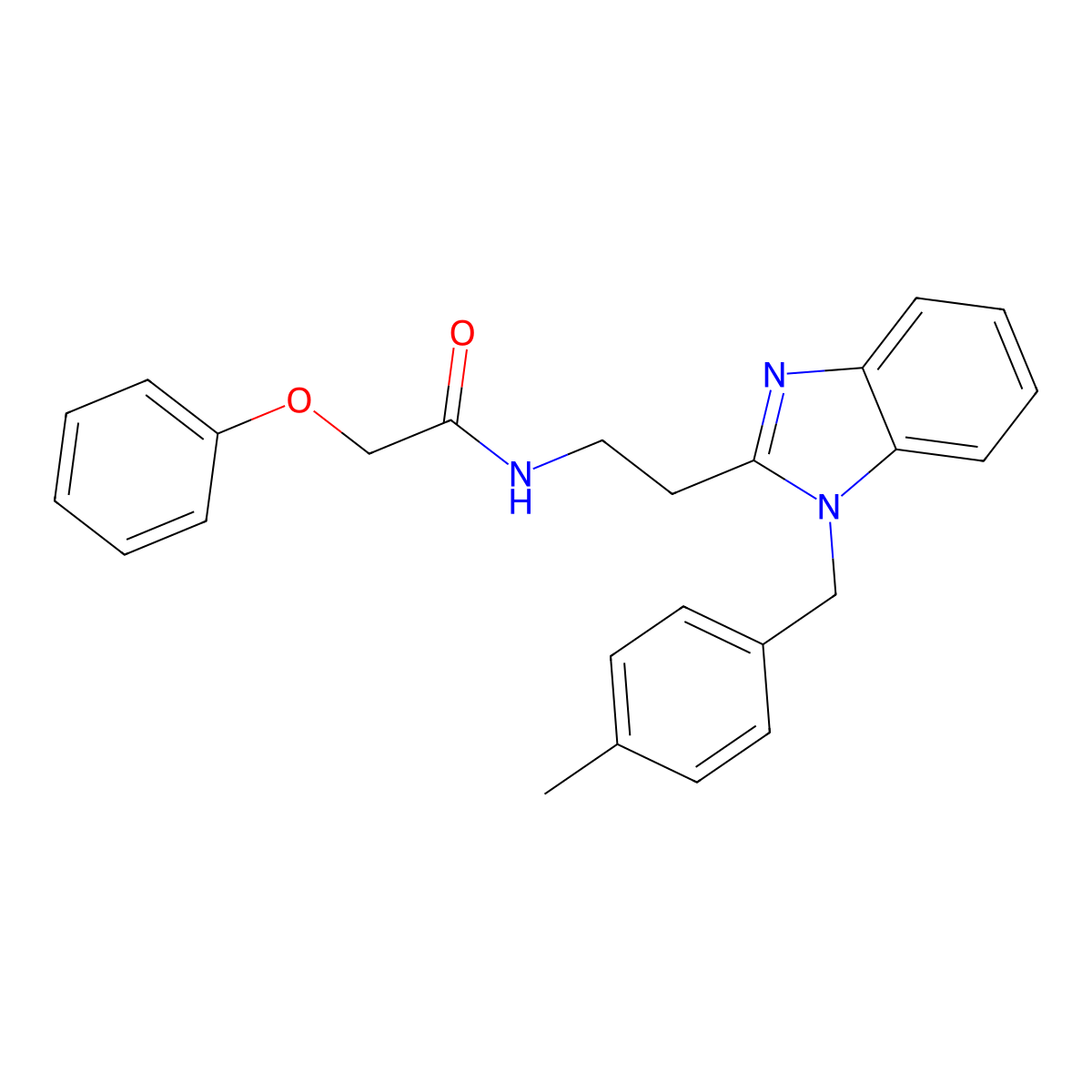 N-[2-[1-[(4-methylphenyl)methyl]benzimidazol-2-yl]ethyl]-2-phenoxyacetamide molecular structure, CAS 638141-52-3