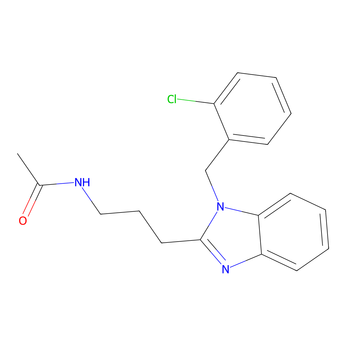 N-(3-{1-[(2-chlorophenyl)methyl]benzimidazol-2-yl}propyl)acetamide molecular structure, CAS 638141-56-7