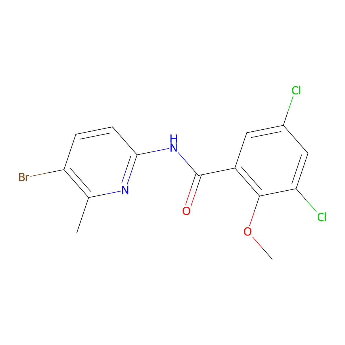 N-(5-bromo-6-methylpyridin-2-yl)-3,5-dichloro-2-methoxybenzamide molecular structure, CAS 638141-65-8
