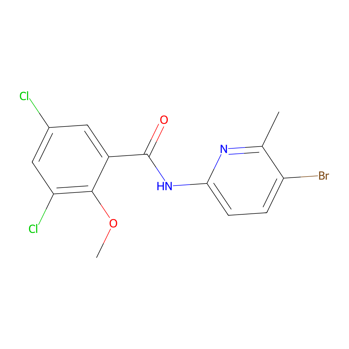 N-(5-bromo-6-methylpyridin-2-yl)-3,5-dichloro-2-methoxybenzamide molecular structure, CAS 638141-65-8