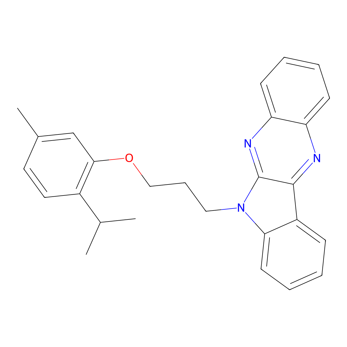 6-(3-(2-isopropyl-5-methylphenoxy)propyl)-6H-indolo[2,3-b]quinoxaline molecular structure, CAS 638141-76-1