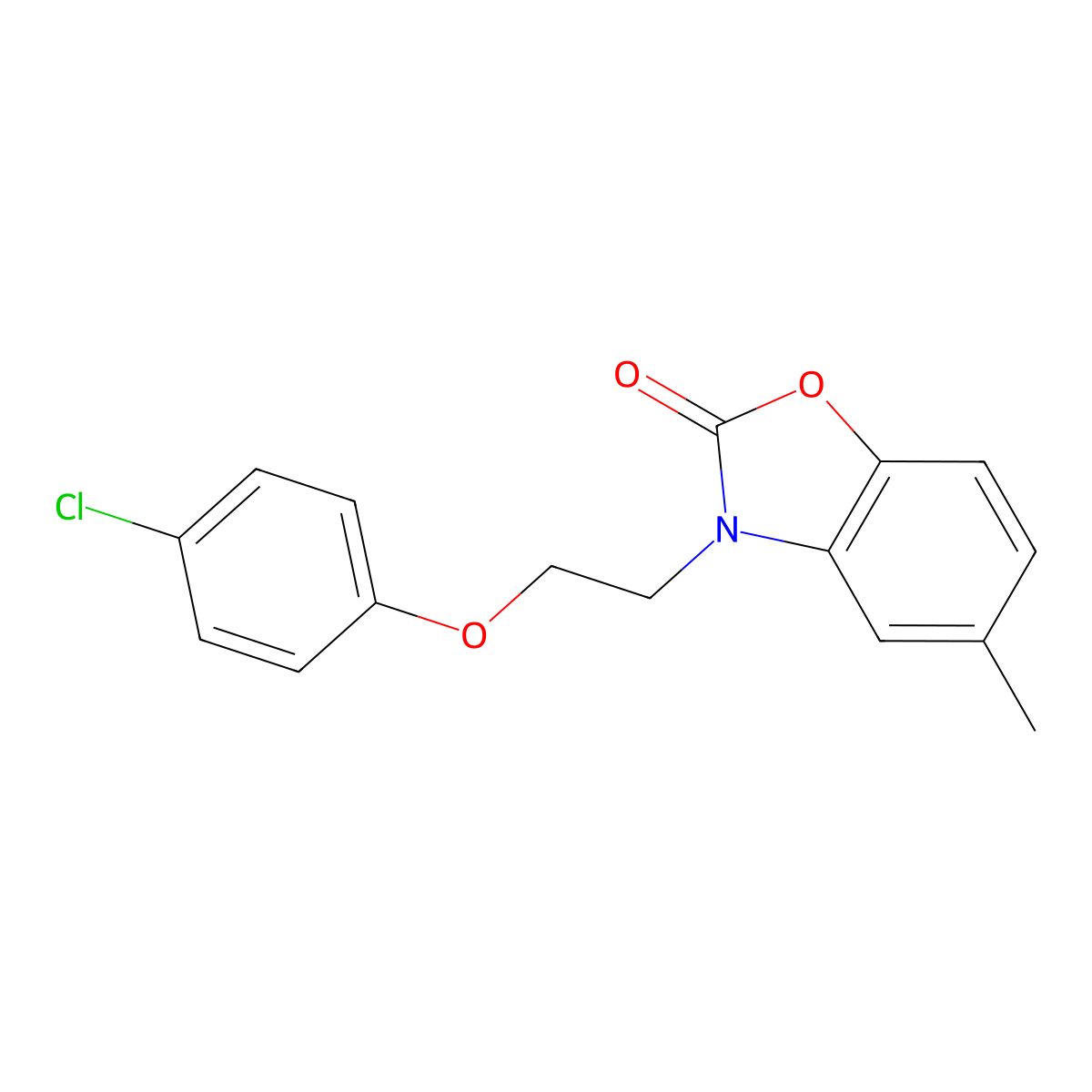 3-(2-(4-chlorophenoxy)ethyl)-5-methylbenzo[d]oxazol-2(3H)-one molecular structure, CAS 638142-08-2