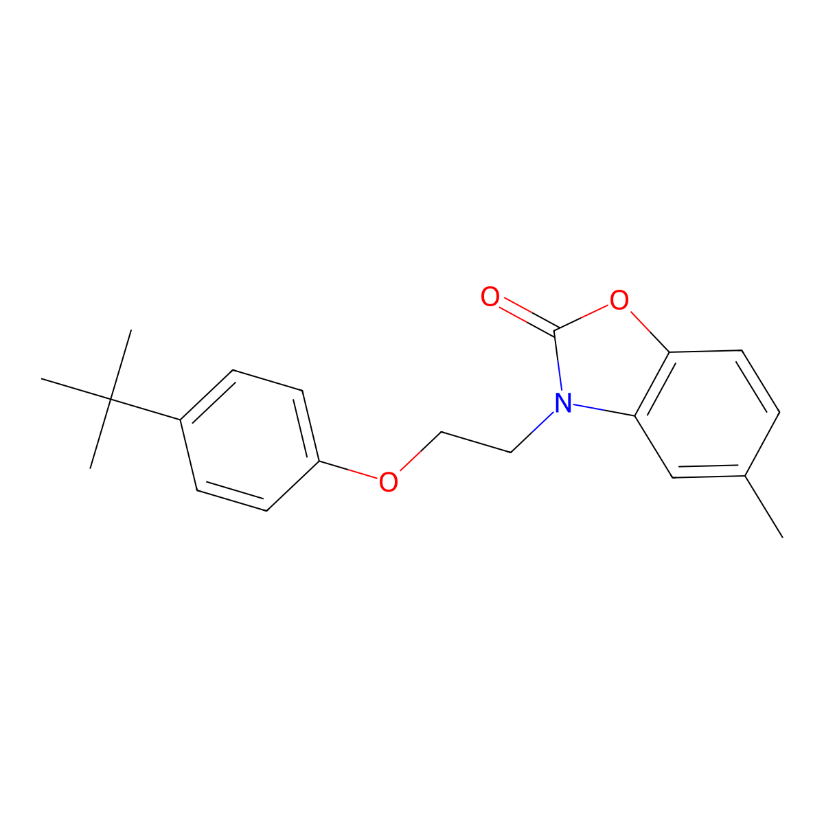 3-(2-(4-(tert-butyl)phenoxy)ethyl)-5-methylbenzo[d]oxazol-2(3H)-one molecular structure, CAS 638142-14-0