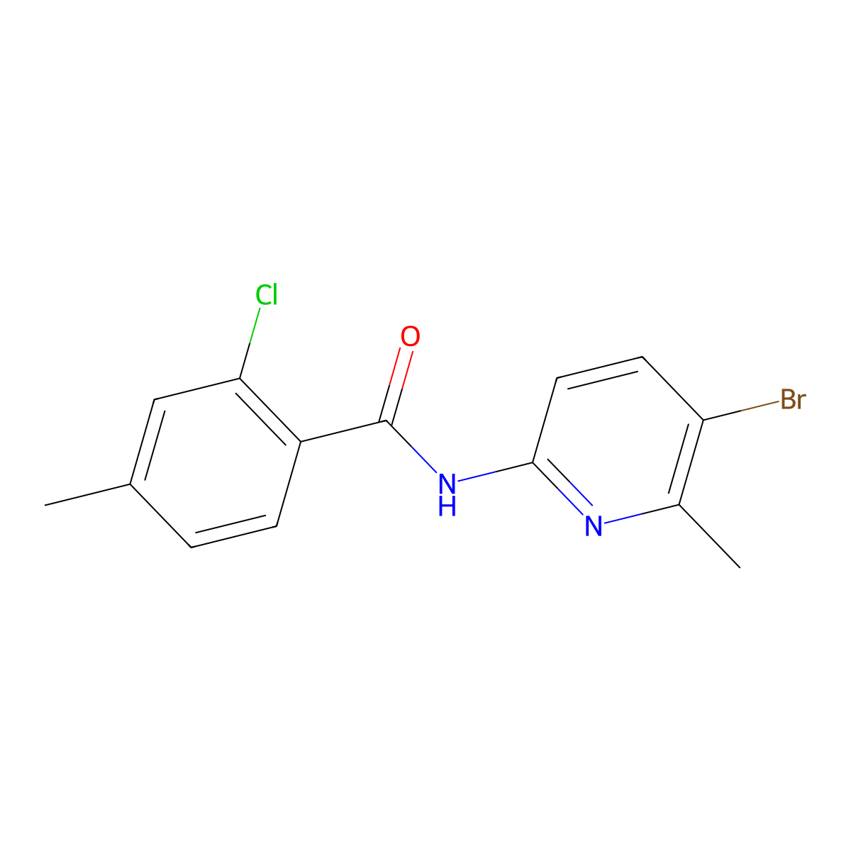 N-(5-bromo-6-methylpyridin-2-yl)-2-chloro-4-methylbenzamide molecular structure, CAS 638142-15-1