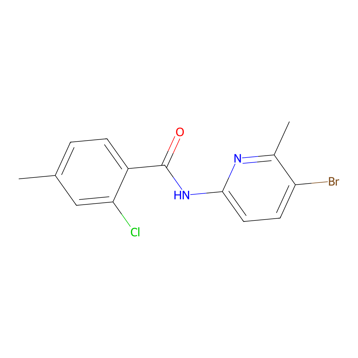 N-(5-bromo-6-methylpyridin-2-yl)-2-chloro-4-methylbenzamide molecular structure, CAS 638142-15-1