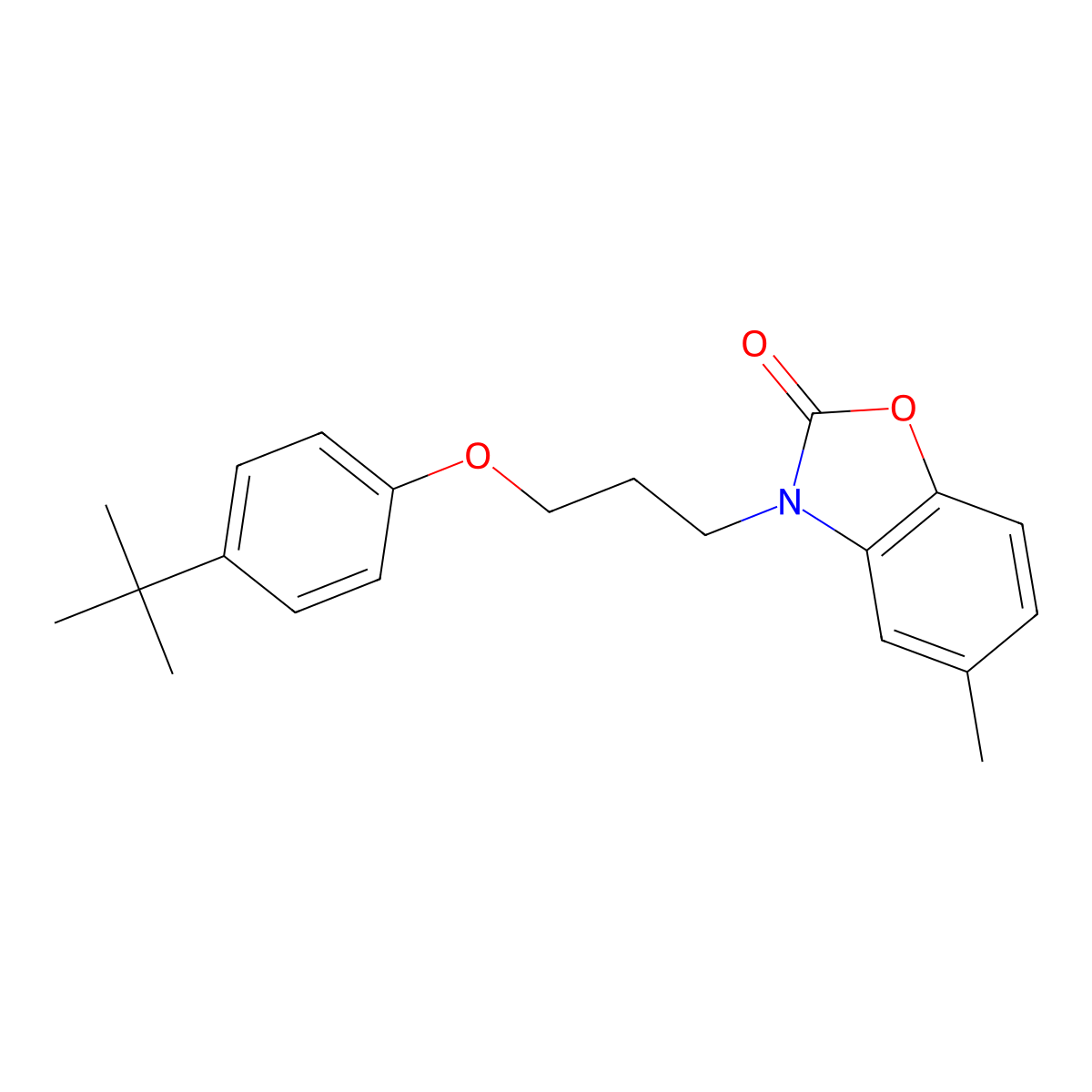 3-[3-(4-Tert-butylphenoxy)propyl]-5-methyl-2,3-dihydro-1,3-benzoxazol-2-one molecular structure, CAS 638142-24-2