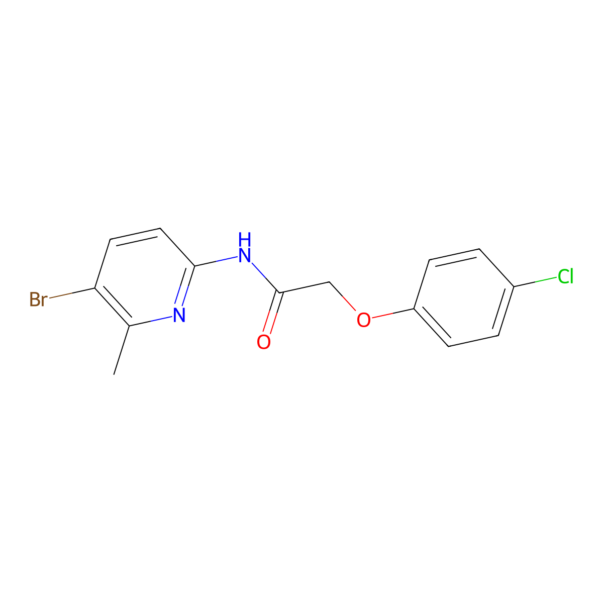 N-(5-bromo-6-methylpyridin-2-yl)-2-(4-chlorophenoxy)acetamide molecular structure, CAS 638142-45-7
