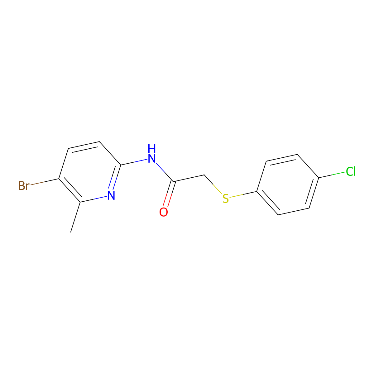 N-(5-bromo-6-methylpyridin-2-yl)-2-(4-chlorophenyl)sulfanylacetamide molecular structure, CAS 638142-59-3