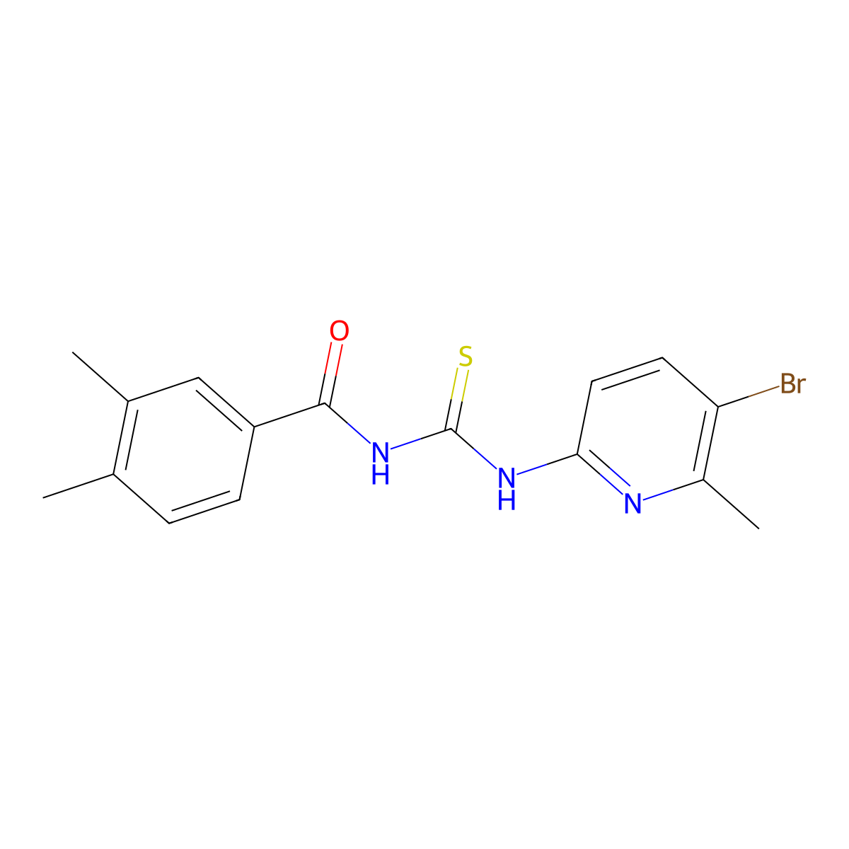 N-[(5-bromo-6-methylpyridin-2-yl)carbamothioyl]-3,4-dimethylbenzamide molecular structure, CAS 638142-93-5