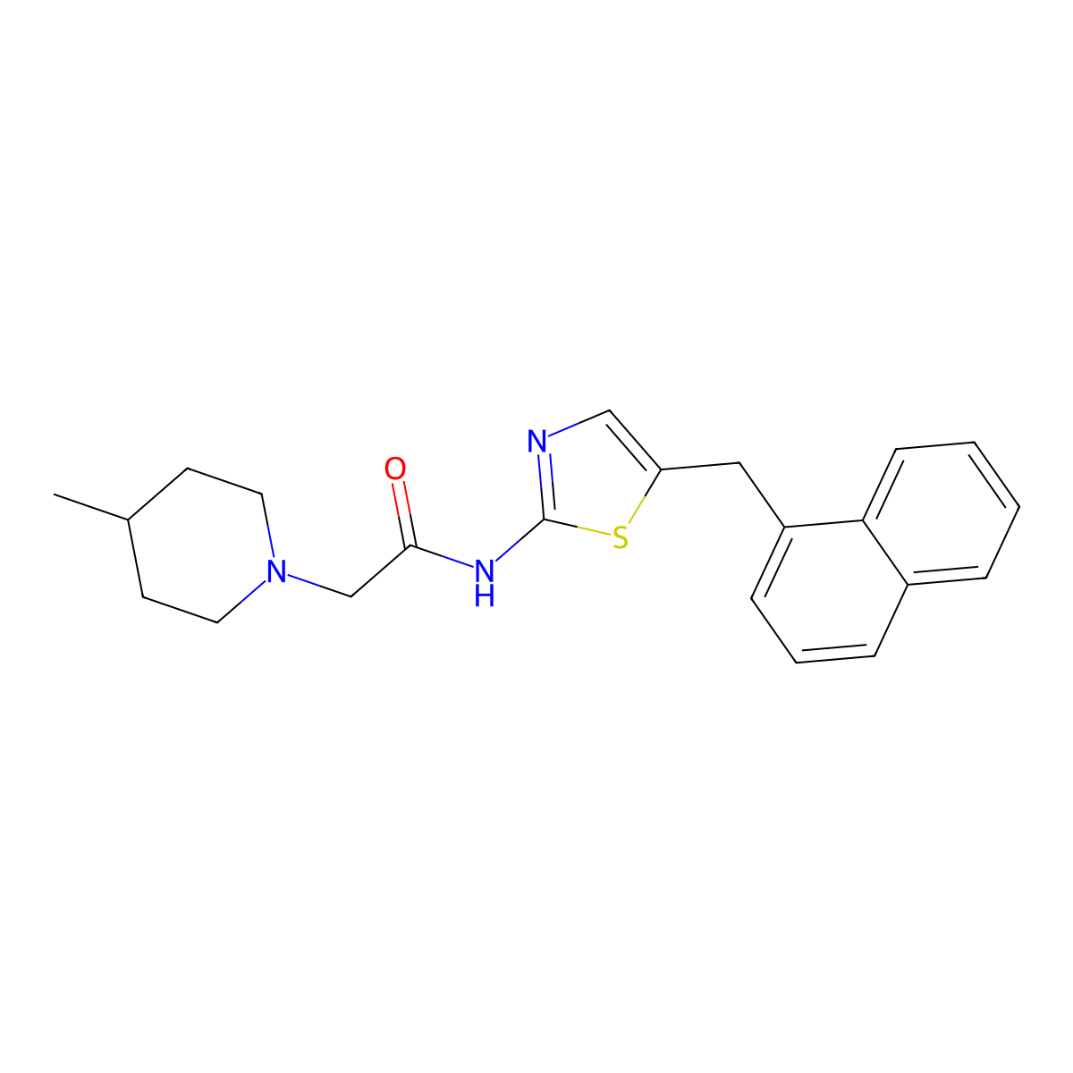 2-(4-methylpiperidin-1-yl)-N-[5-(naphthalen-1-ylmethyl)-1,3-thiazol-2-yl]acetamide molecular structure, CAS 638142-99-1