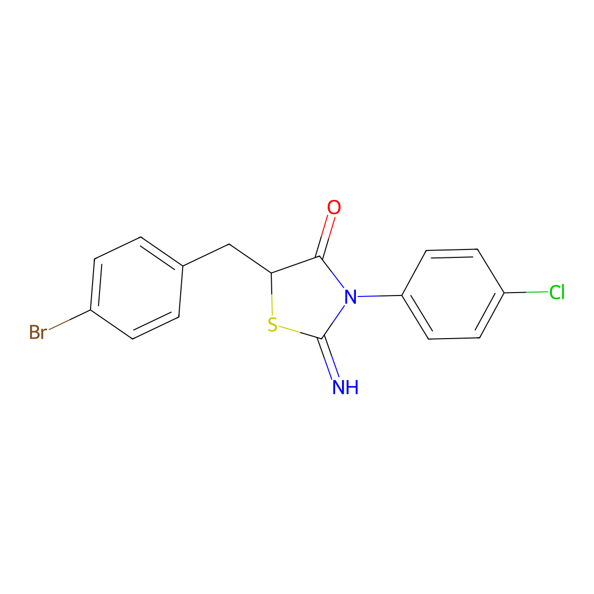 5-[(4-Bromophenyl)methyl]-3-(4-chlorophenyl)-2-imino-1,3-thiazolidin-4-one molecular structure, CAS 638143-09-6