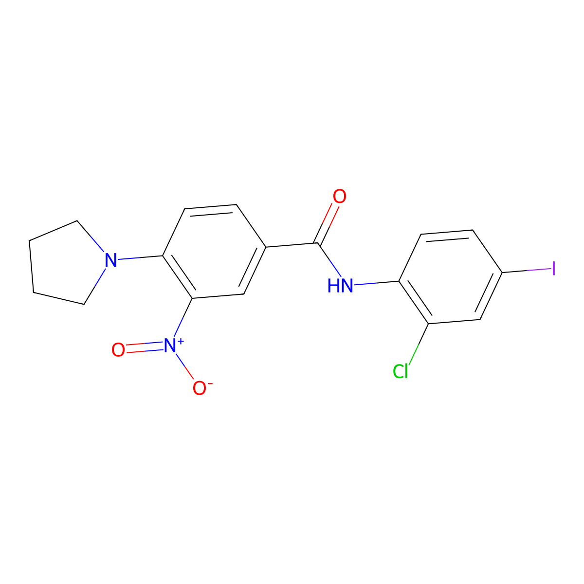 N-(2-chloro-4-iodophenyl)-3-nitro-4-pyrrolidin-1-ylbenzamide molecular structure, CAS 638144-00-0