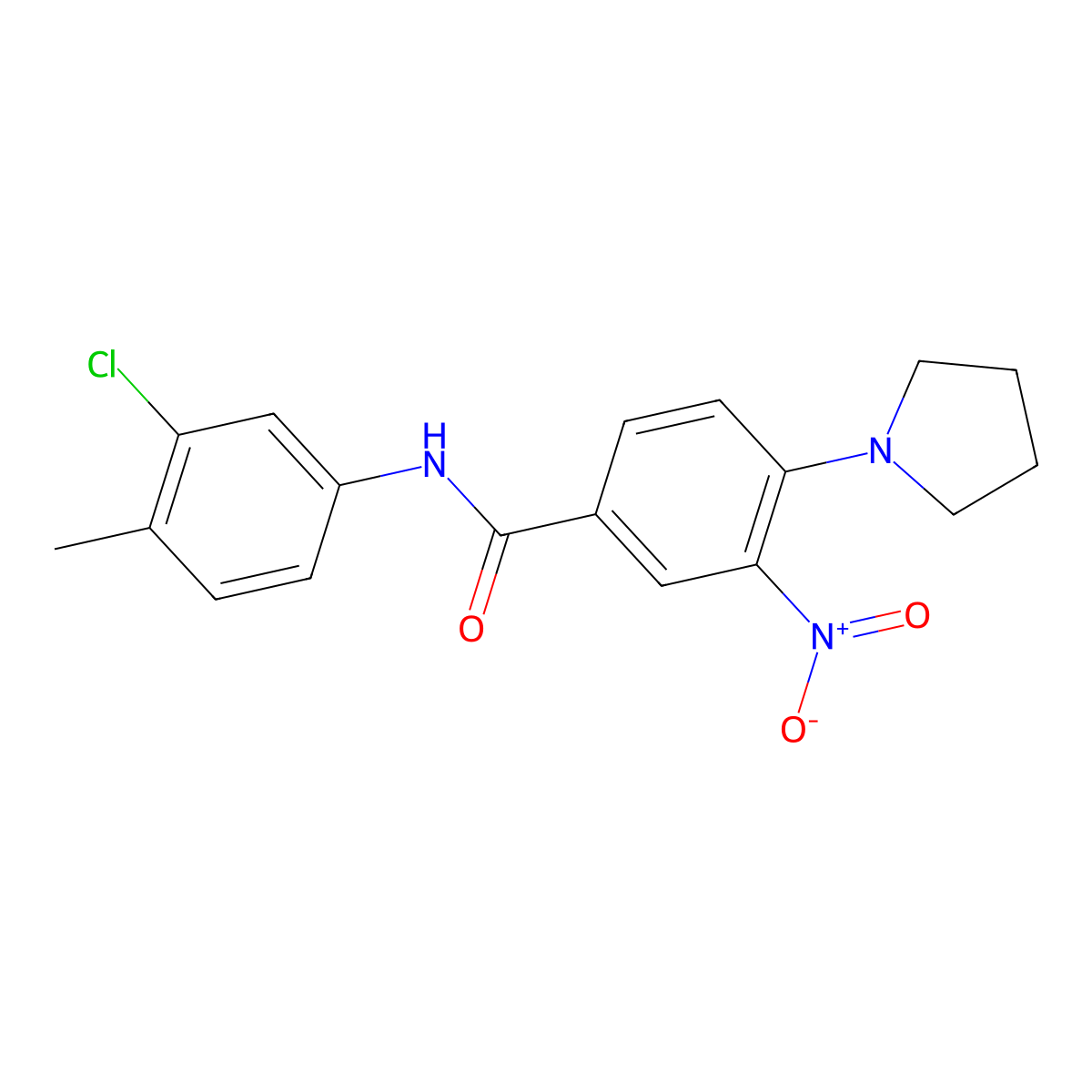 N-(3-chloro-4-methylphenyl)-3-nitro-4-pyrrolidin-1-ylbenzamide molecular structure, CAS 638144-04-4