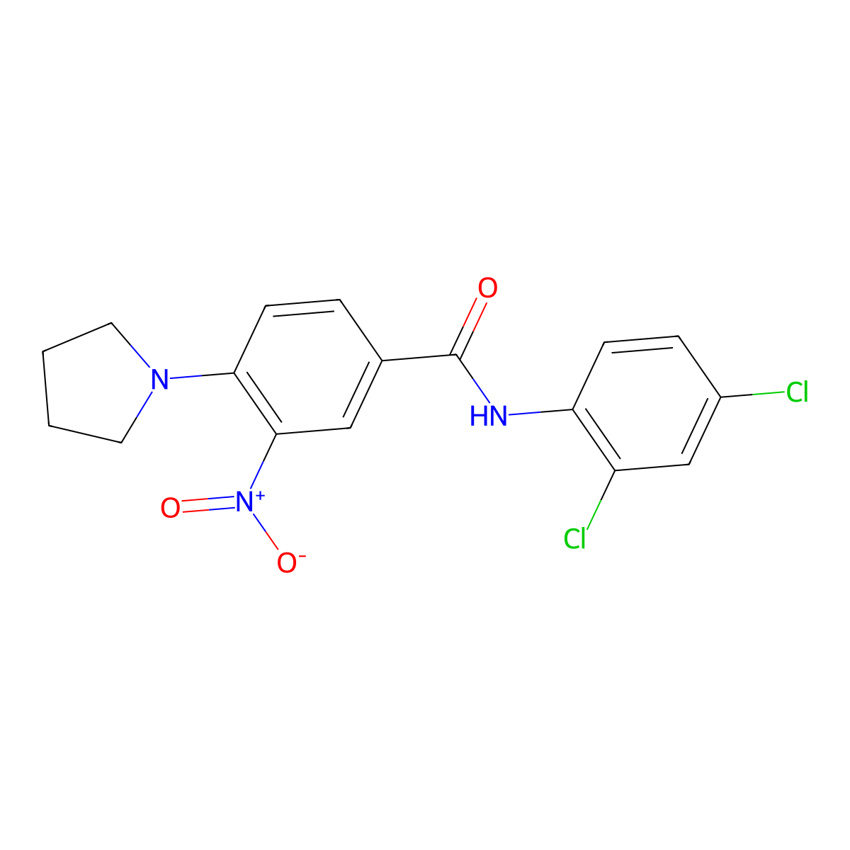 N-(2,4-dichlorophenyl)-3-nitro-4-pyrrolidin-1-ylbenzamide molecular structure, CAS 638144-21-5