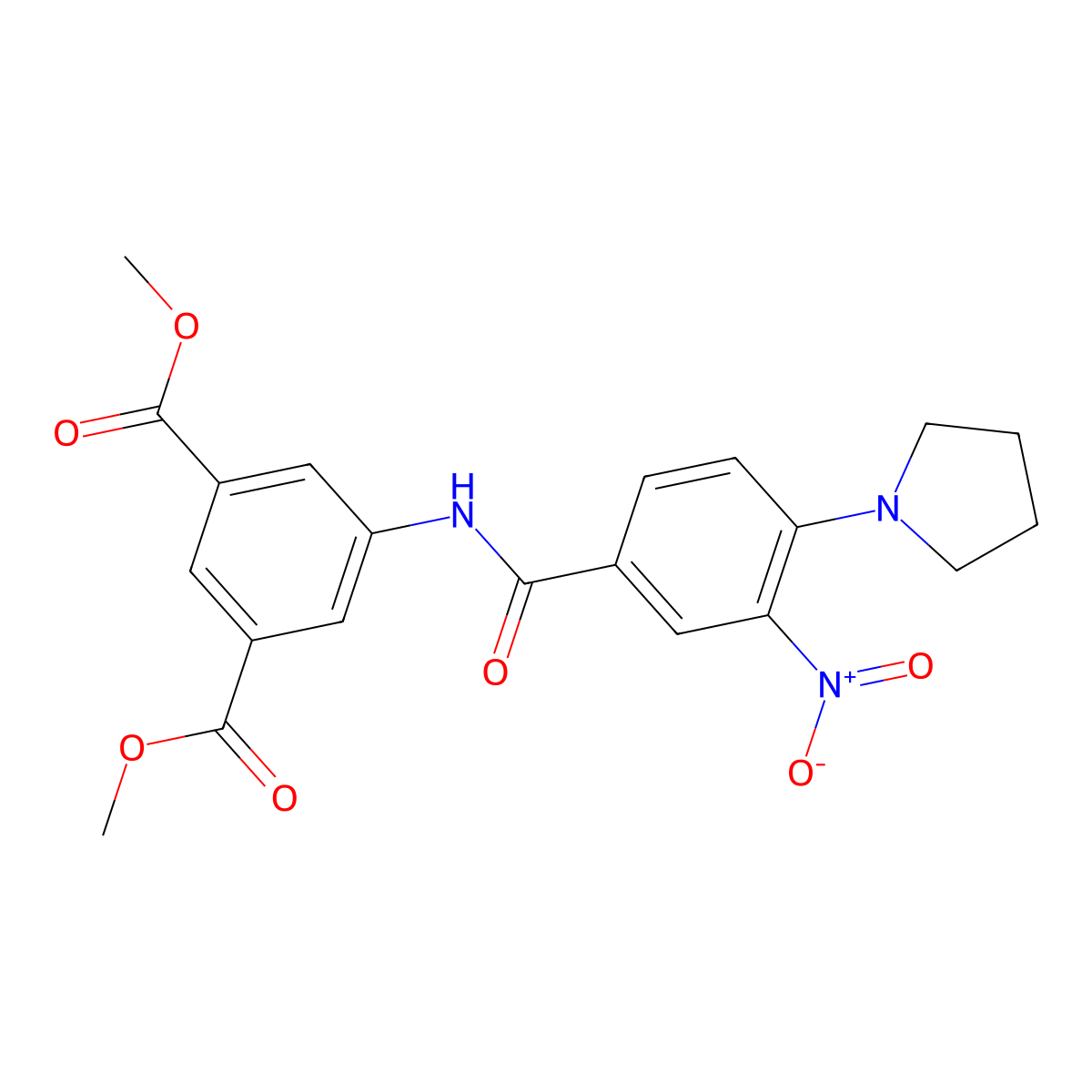Dimethyl 5-({[3-nitro-4-(pyrrolidin-1-yl)phenyl]carbonyl}amino)benzene-1,3-dicarboxylate molecular structure, CAS 638144-44-2