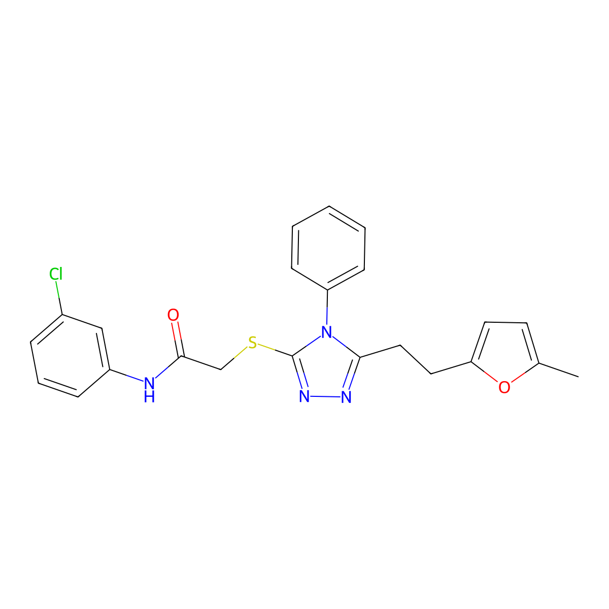 N-(3-chlorophenyl)-2-({5-[2-(5-methyl-2-furyl)ethyl]-4-phenyl-4H-1,2,4-triazol-3-yl}thio)acetamide molecular structure, CAS 638144-53-3