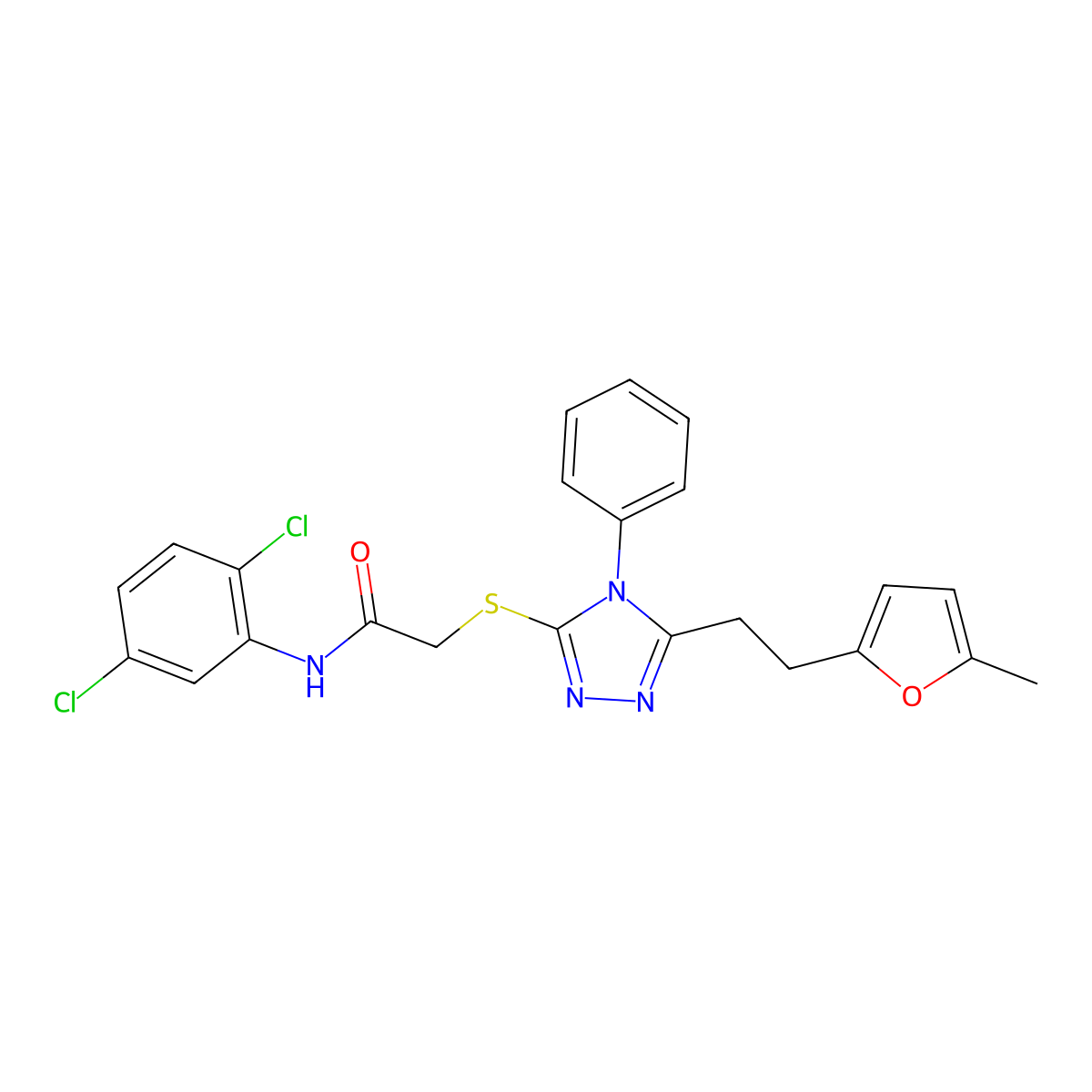 N-(2,5-dichlorophenyl)-2-[[5-[2-(5-methylfuran-2-yl)ethyl]-4-phenyl-1,2,4-triazol-3-yl]sulfanyl]acetamide molecular structure, CAS 638144-55-5