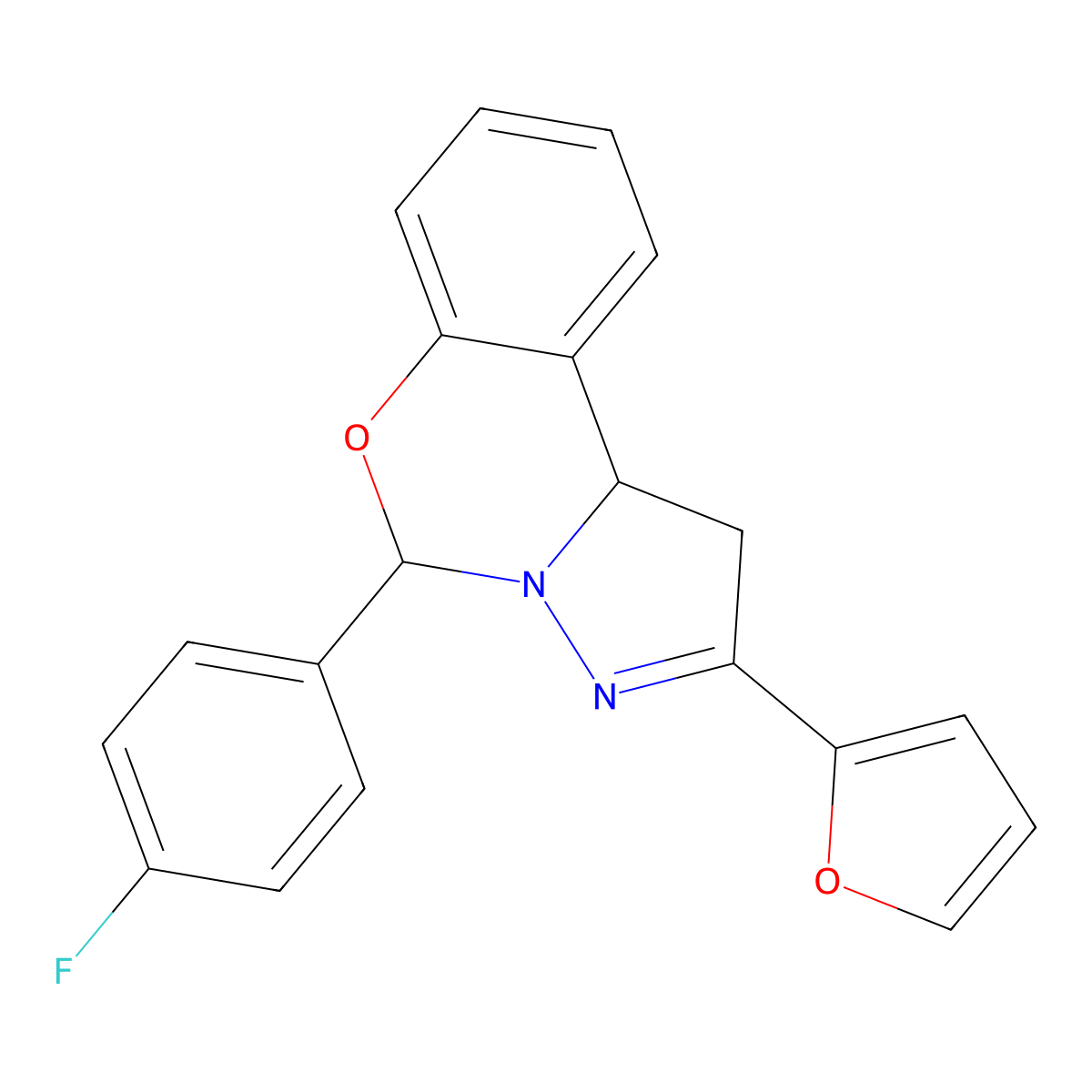 5-(4-Fluorophenyl)-2-(2-furyl)-1,10b-dihydropyrazolo[1,5-c][1,3]benzoxazine molecular structure, CAS 638144-75-9